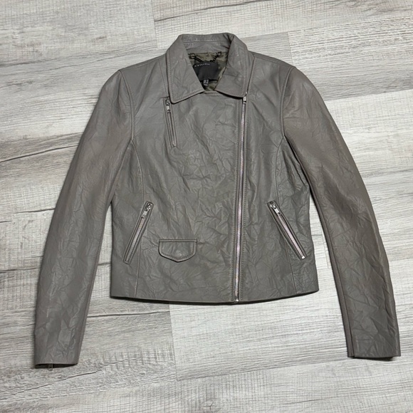BLACK FRIDAY SALE - MUUBAA - Lamb Leather Jacket, Gulrro Biker in Hard Grey - Picture 2 of 10